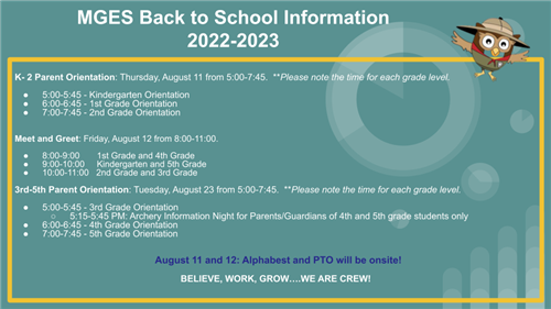  MGES Back to School Info
